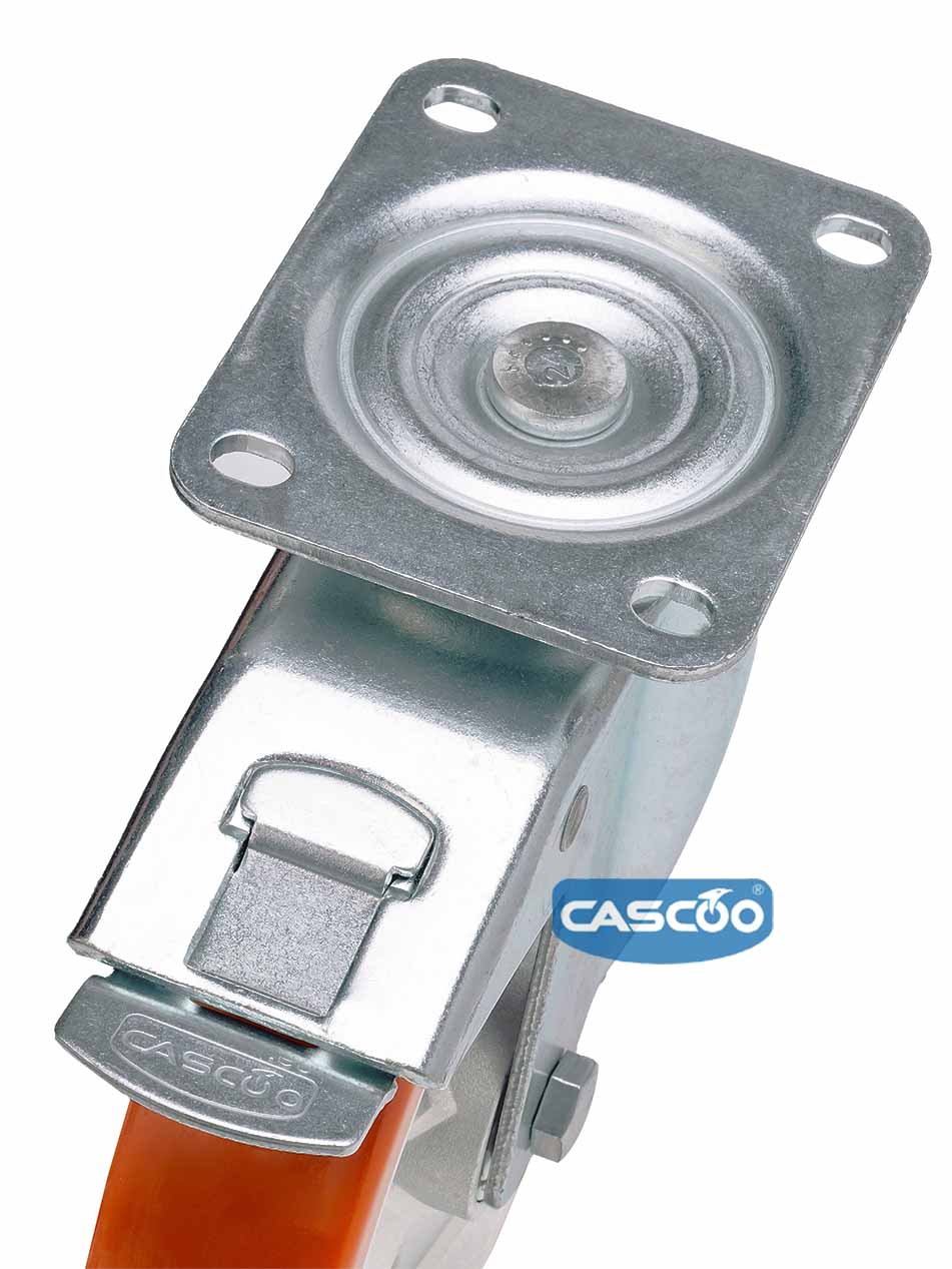 Колесо CASCOO поворотное с тормозом, (d=200мм, г/п=700кг) полиуретан/алюминий, Германия