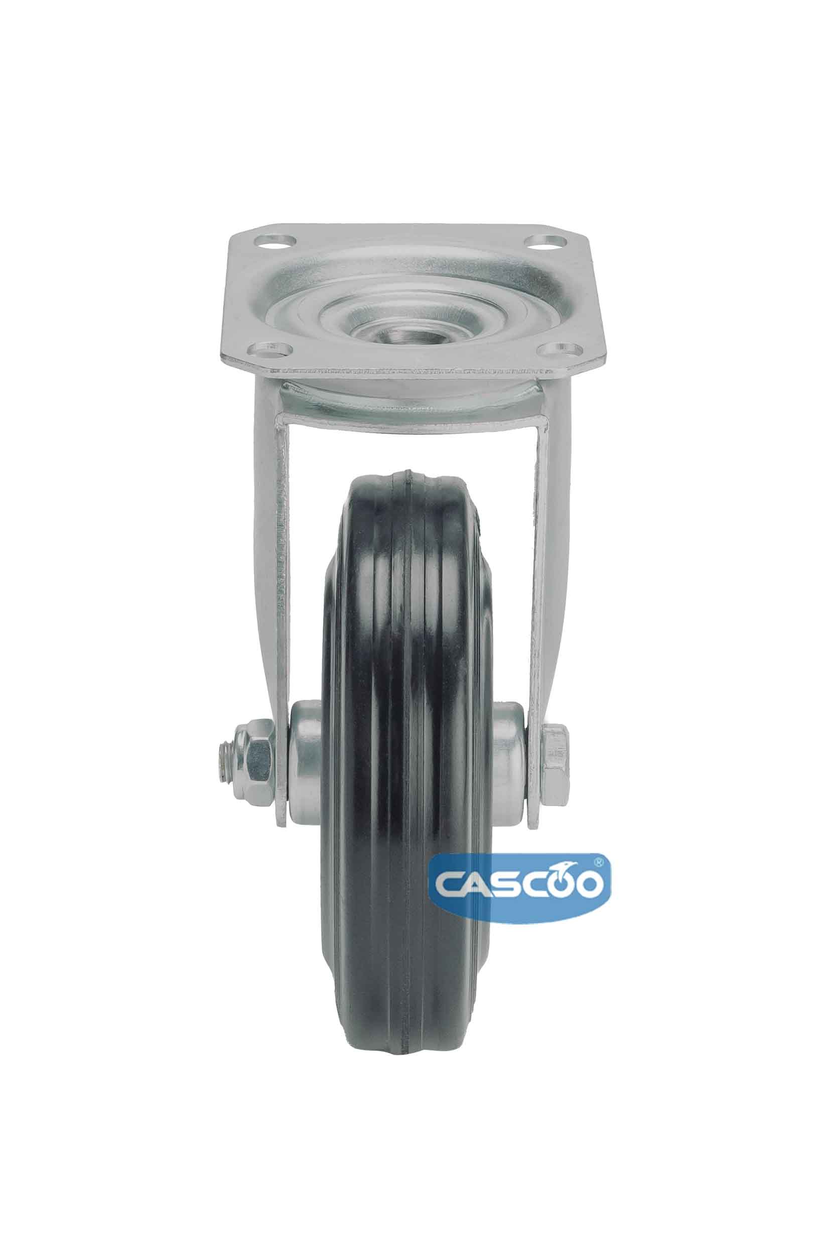 Колесо CASCOO поворотное, (d=125мм, г/п=100кг) резина/сталь, Германия
