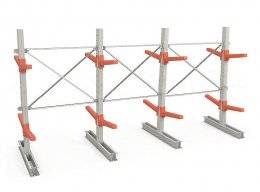 Трехсекционный двухсторонний консольный стеллаж с 2 уровнями консолей