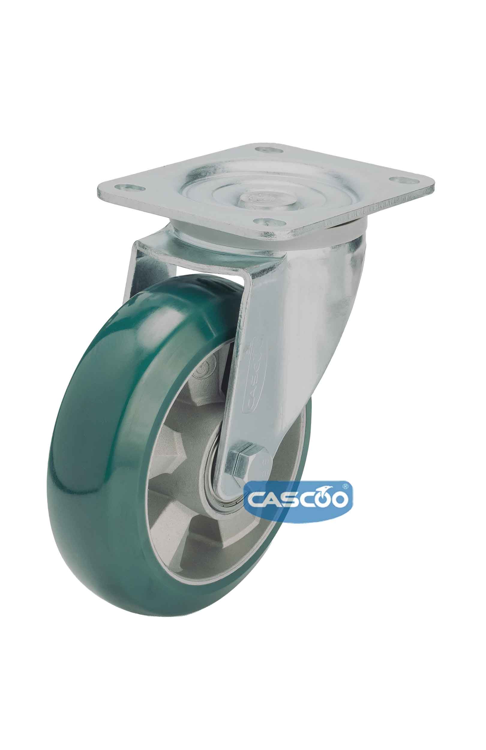 Колесо CASCOO поворотное, (d=160мм, г/п=600кг) зеленый полиуретан/алюминий, Германия