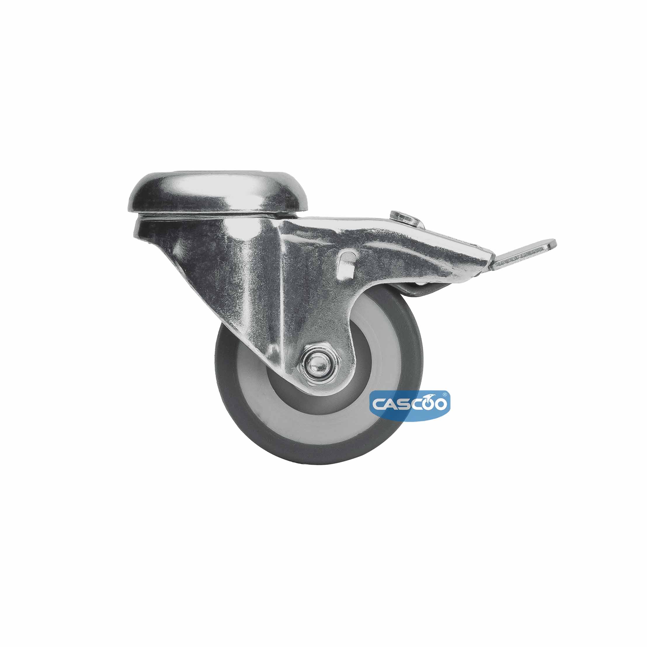 Колесо CASCOO поворотное с тормозом, (d=50мм, г/п=50кг) термопластичная резина / полипропилен, Германия