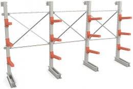 Трехсекционный односторонний консольный стеллаж с 3 уровнями консолей