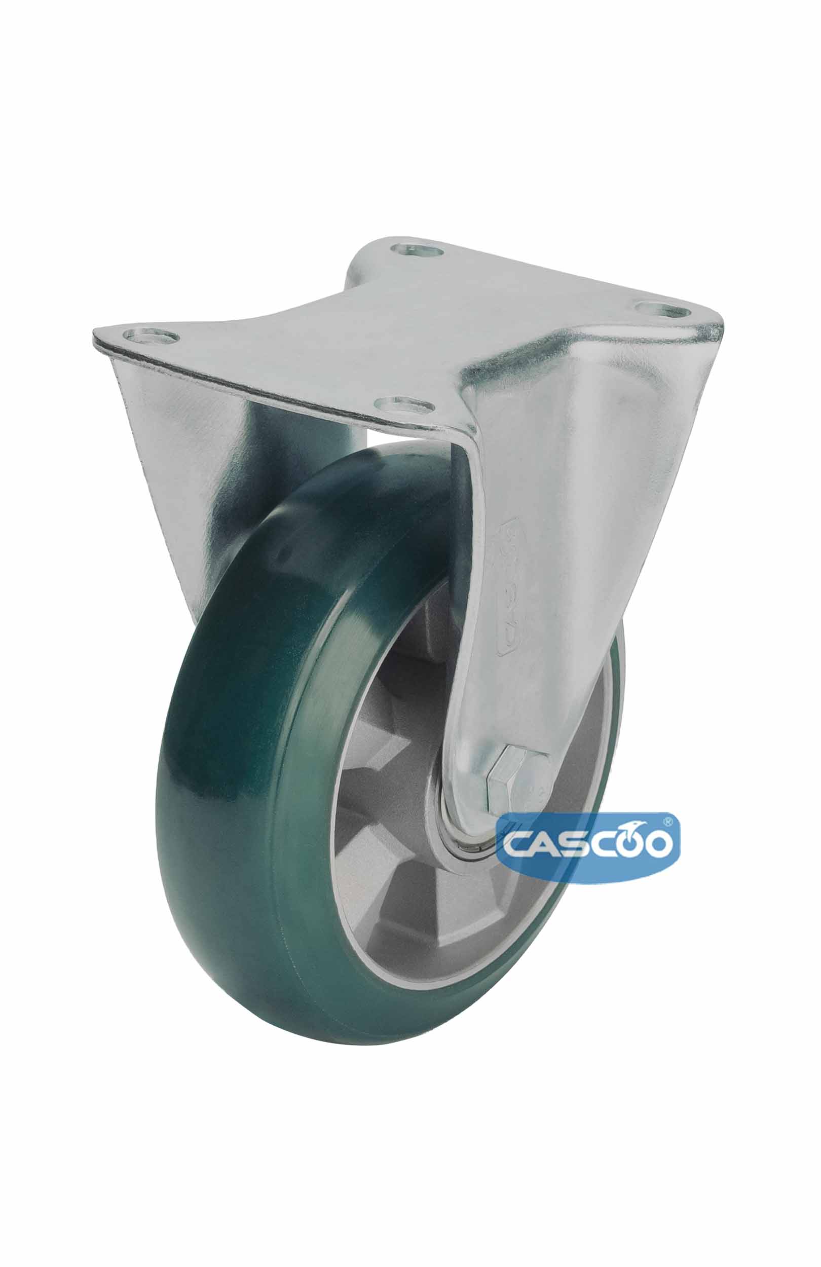 Колесо CASCOO фиксированное, (d=200мм, г/п=700кг) зеленый полиуретан/алюминий, Германия