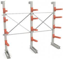 Двухсекционный односторонний консольный стеллаж с 4 уровнями консолей