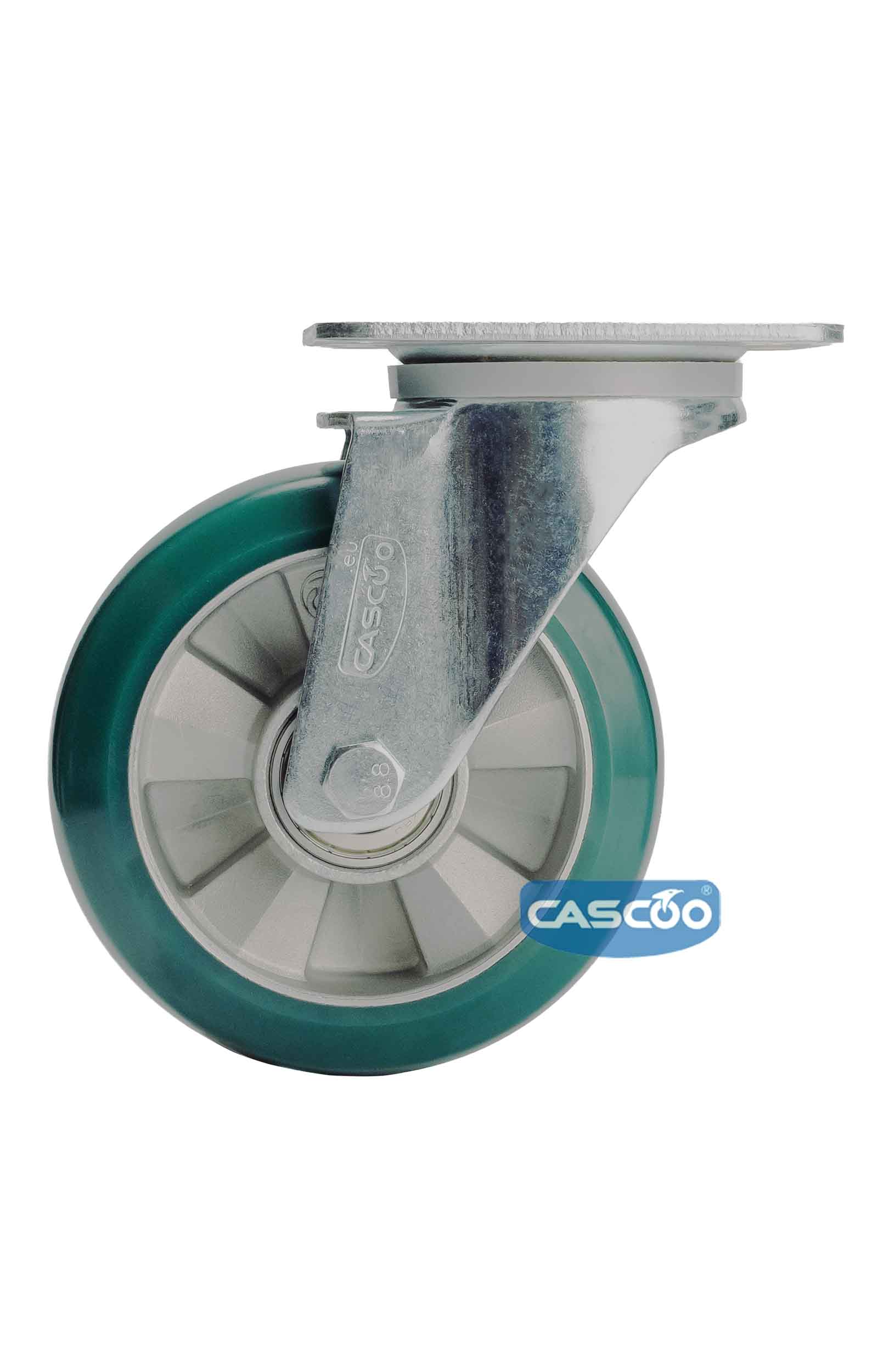 Колесо CASCOO поворотное, (d=160мм, г/п=600кг) зеленый полиуретан/алюминий, Германия