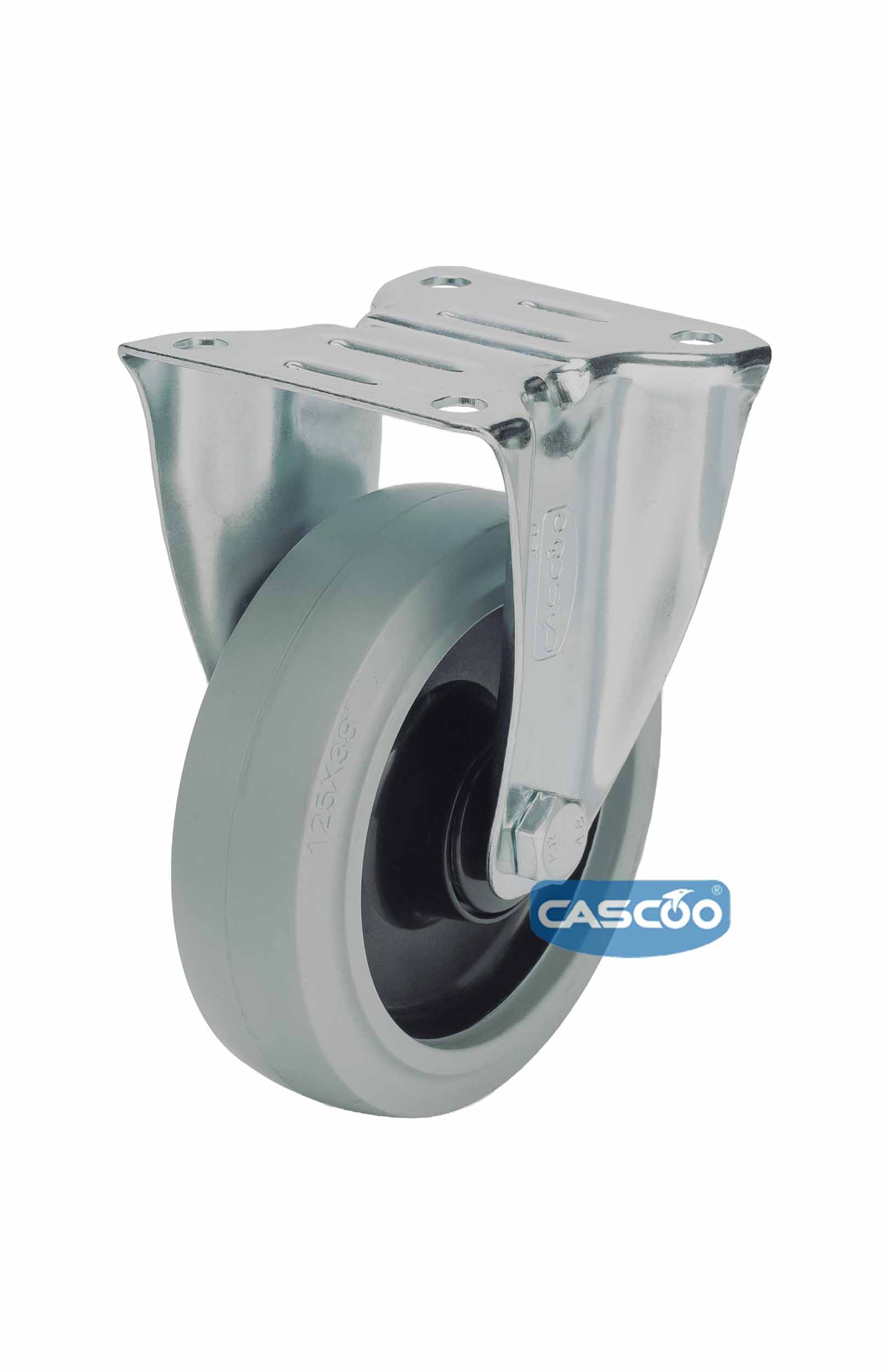 Колесо CASCOO фиксированное (d=125мм, г/п=250кг), серая резина / полиамид, Германия