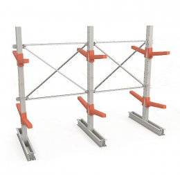 Двухсекционный двухсторонний консольный стеллаж с 2 уровнями консолей