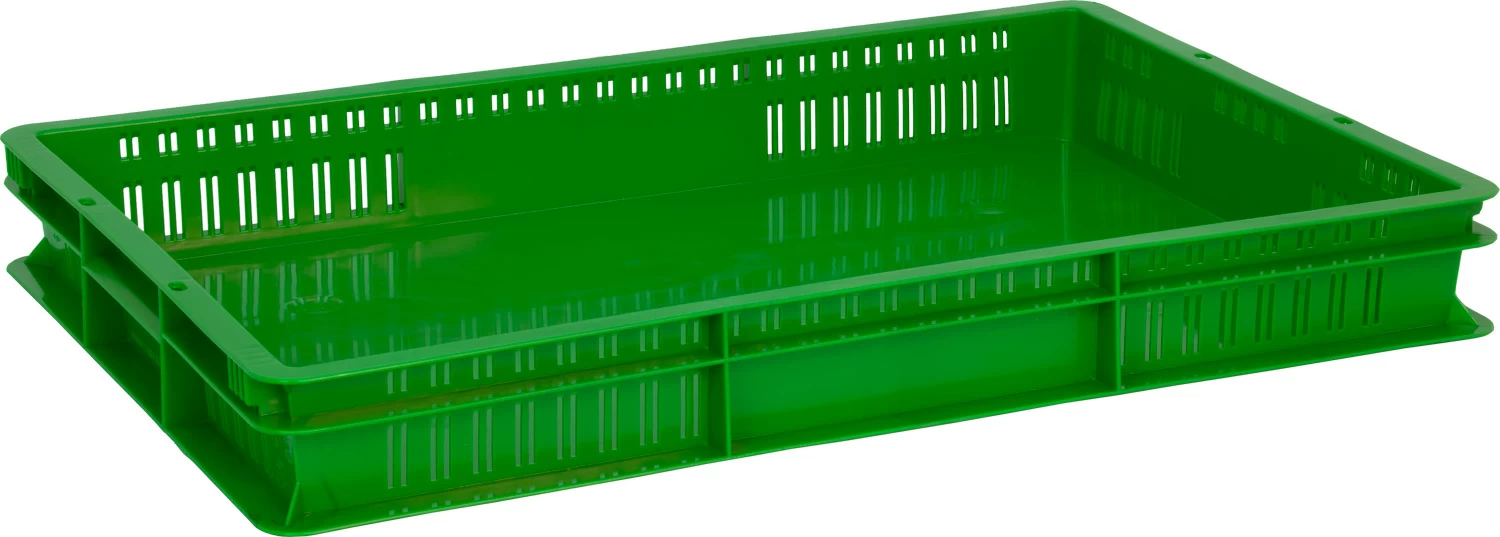 Пластиковый ящик 600x400x75 со сплошным дном зеленый