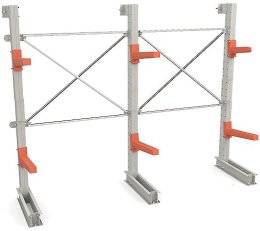 Двухсекционный односторонний консольный стеллаж с 2 уровнями консолей