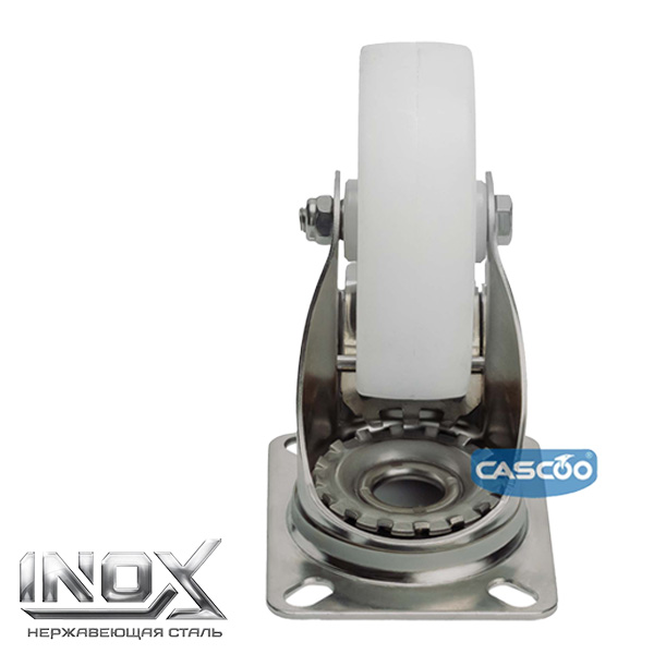 Колесо CASCOO поворотное с тормозом из нержавейки, (d=100мм, г/п=150кг) полиамид, Германия