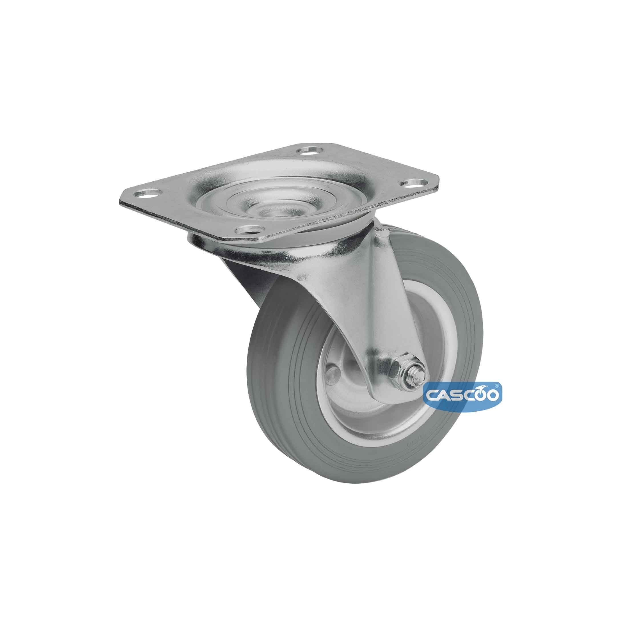 Колесо CASCOO поворотное, (d=100мм, г/п=75г) серая резина/сталь, Германия