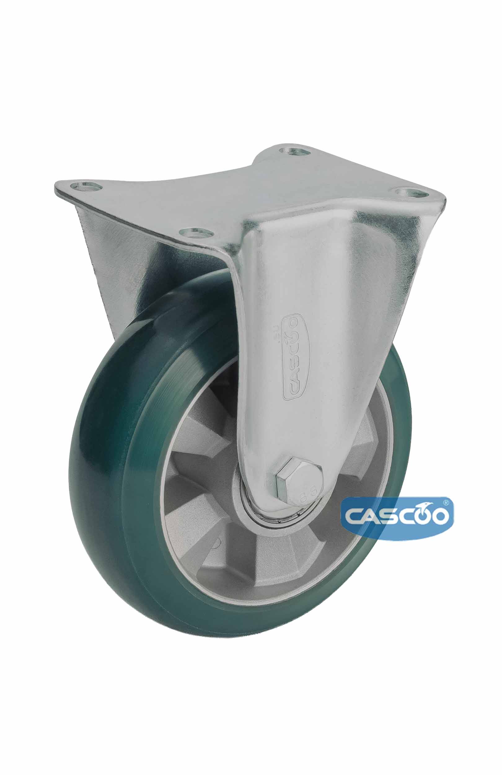 Колесо CASCOO фиксированное, (d=200мм, г/п=700кг) зеленый полиуретан/алюминий, Германия