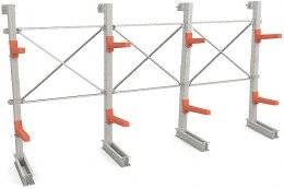 Трехсекционный односторонний консольный стеллаж с 2 уровнями консолей