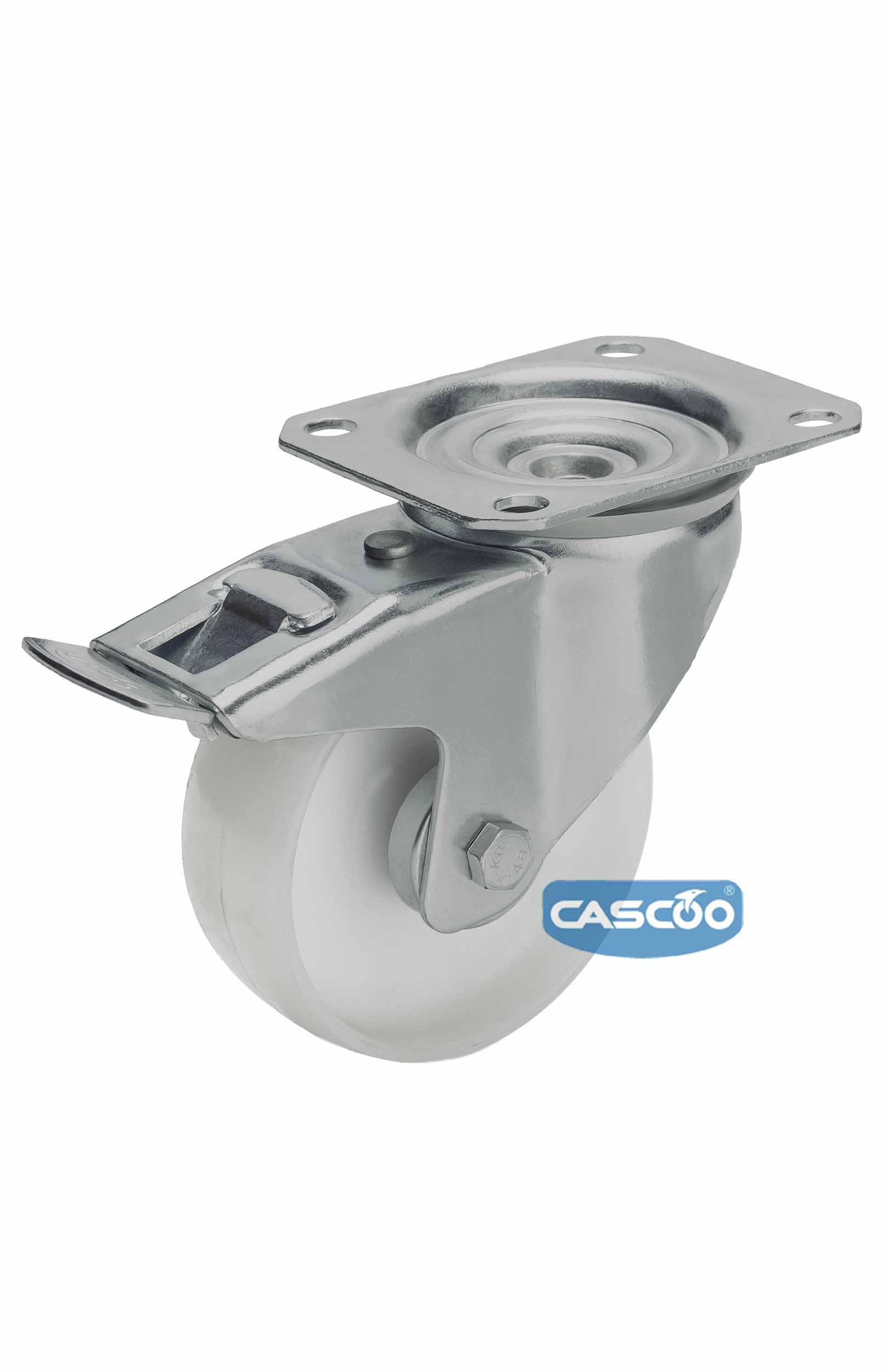 Колесо CASCOO поворотное с тормозом, (d=100мм, г/п=150кг) полиамид, Германия