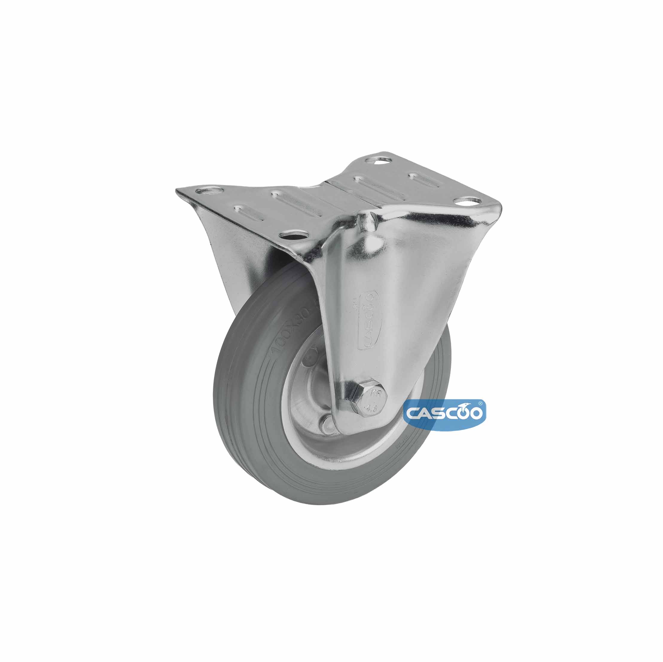 Колесо CASCOO фиксированное, (d=100мм, г/п=75г) серая резина/сталь, Германия
