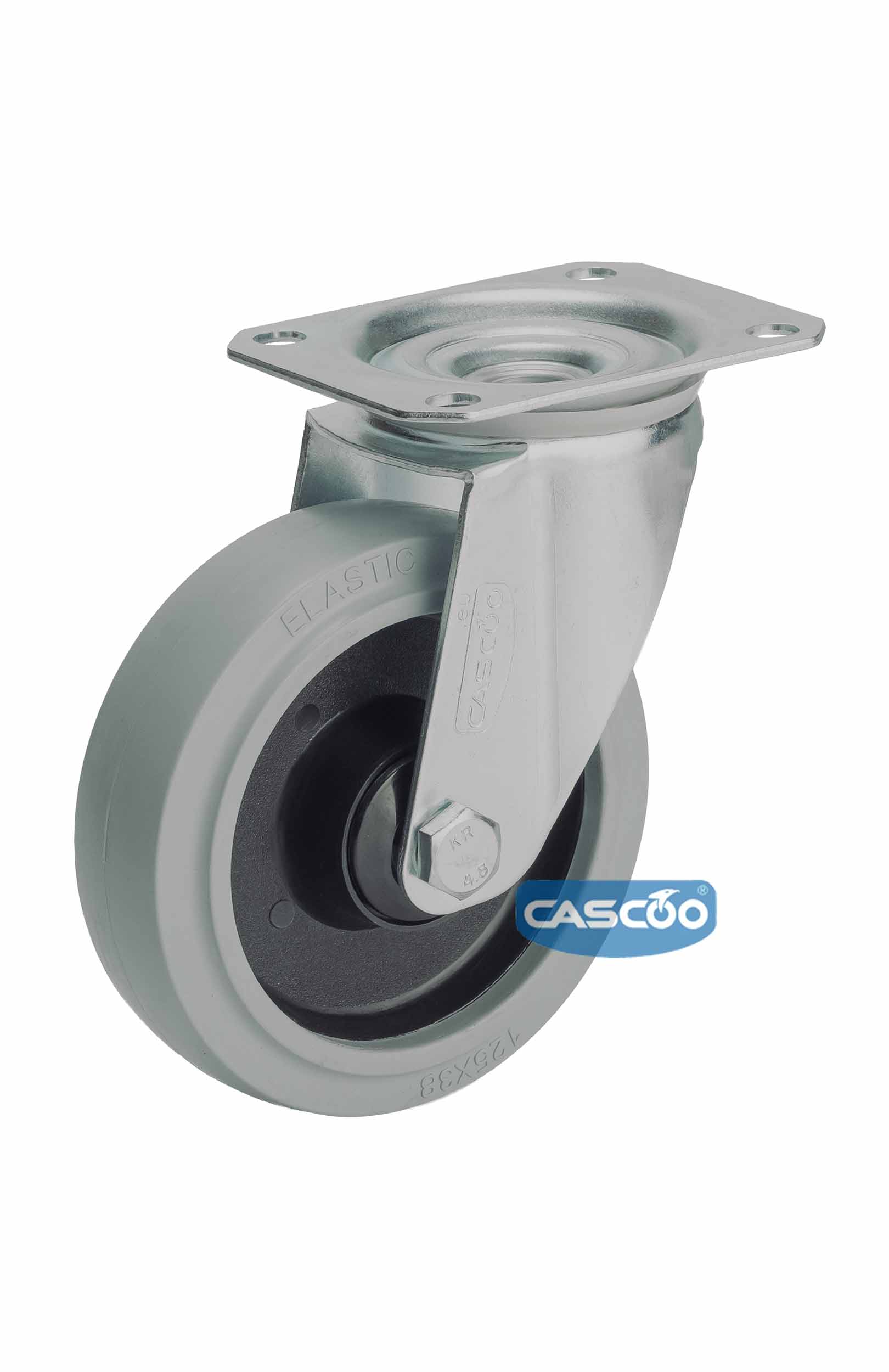 Колесо CASCOO поворотное (d=125мм, г/п=250кг), серая резина / полиамид, Германия
