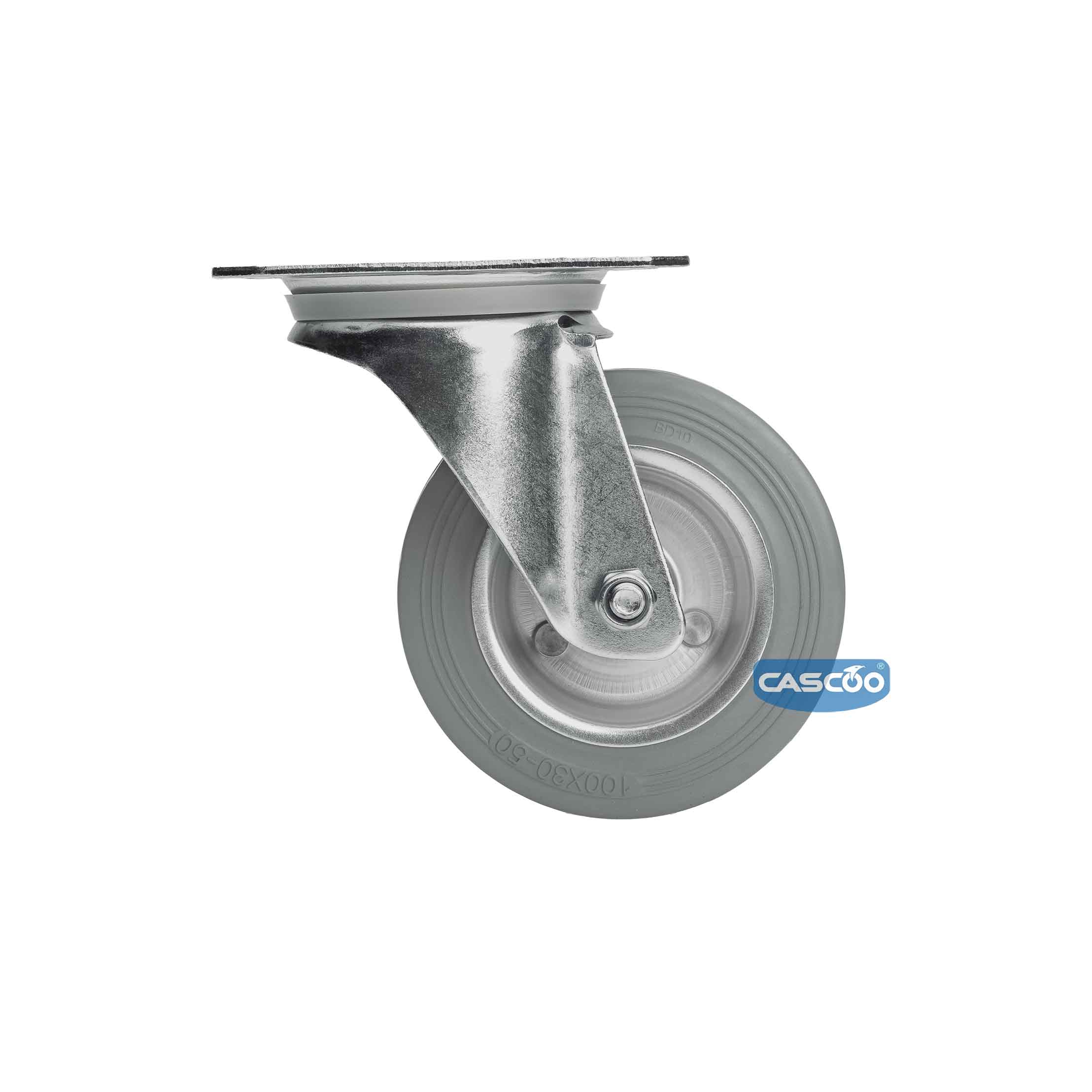 Колесо CASCOO поворотное, (d=100мм, г/п=75г) серая резина/сталь, Германия