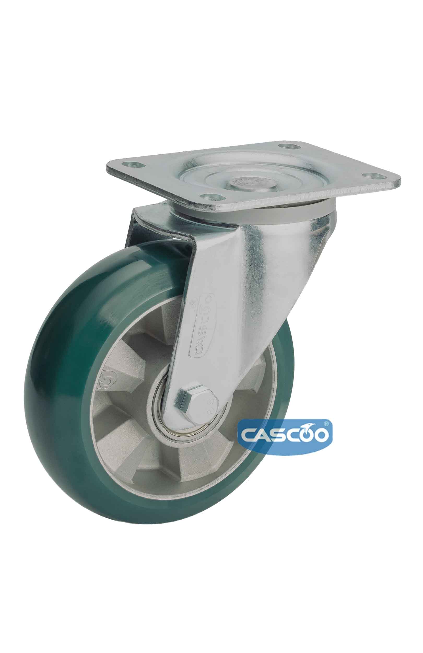 Колесо CASCOO поворотное, (d=160мм, г/п=600кг) зеленый полиуретан/алюминий, Германия