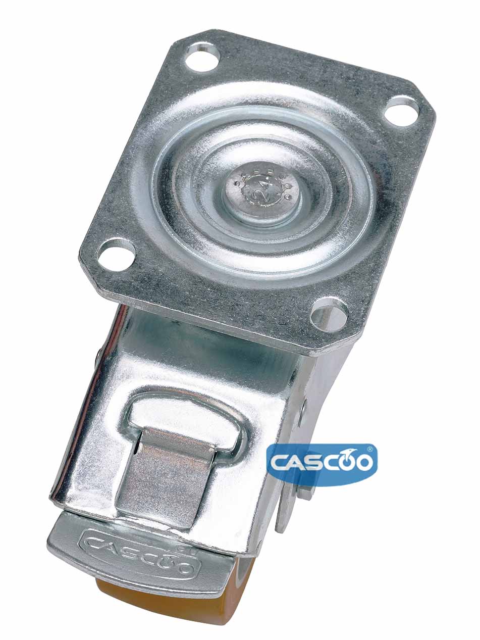 Колесо CASCOO поворотное с тормозом, (d=100мм, г/п=250кг) полиуретан/алюминий, Германия