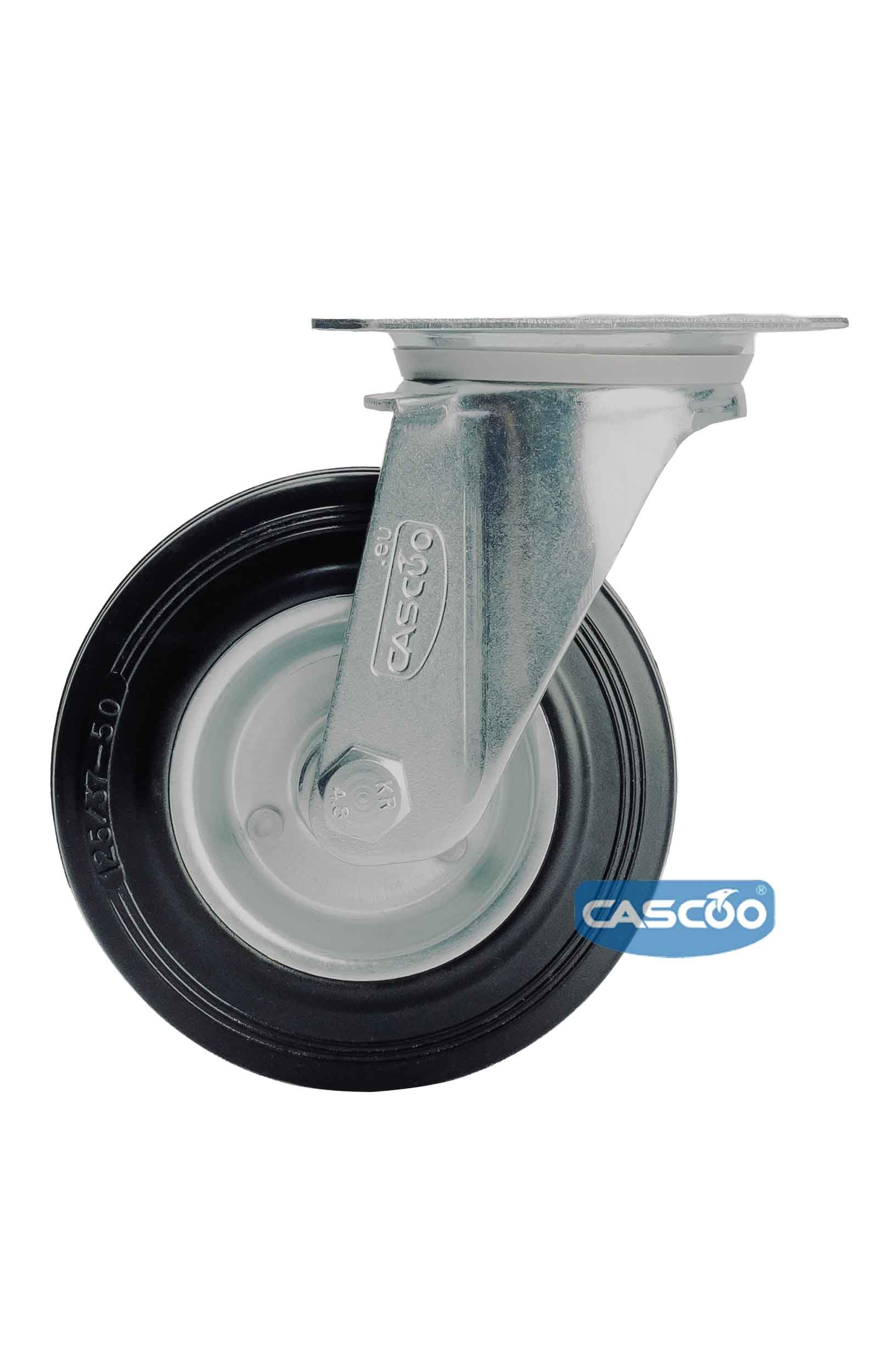 Колесо CASCOO поворотное, (d=125мм, г/п=100кг) резина/сталь, Германия