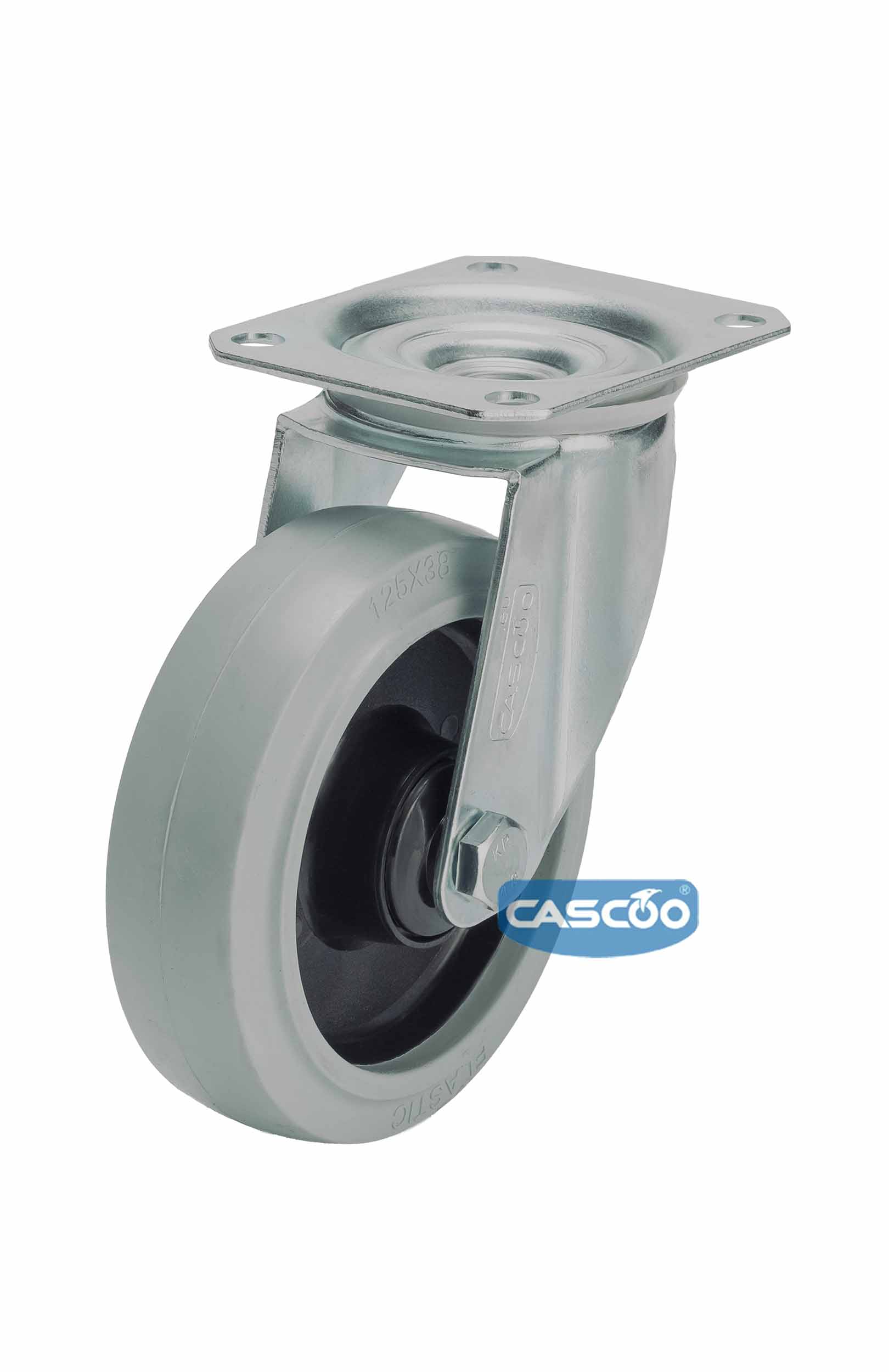 Колесо CASCOO поворотное (d=125мм, г/п=250кг), серая резина / полиамид, Германия