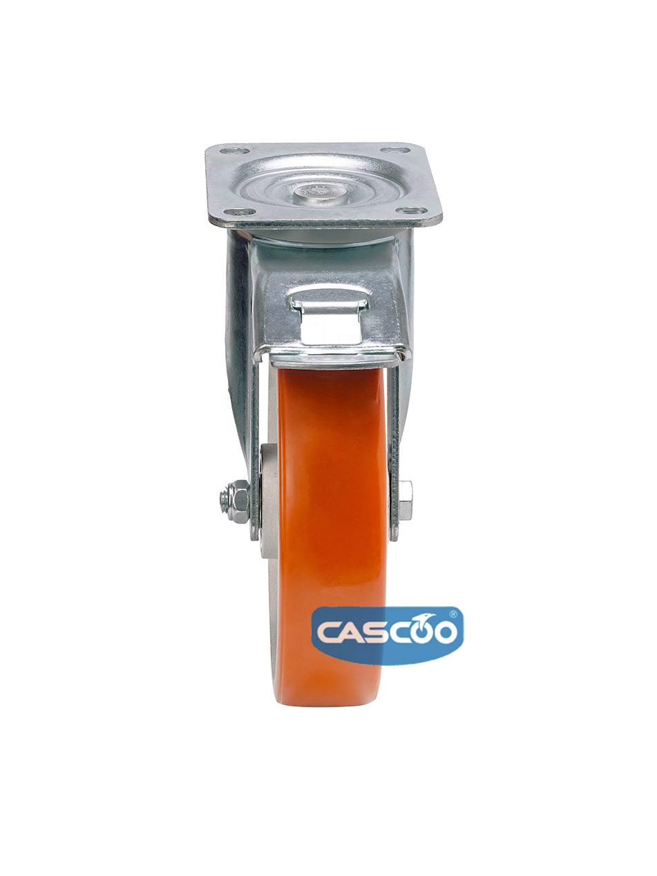 Колесо CASCOO поворотное с тормозом, (d=200мм, г/п=700кг) полиуретан/алюминий, Германия