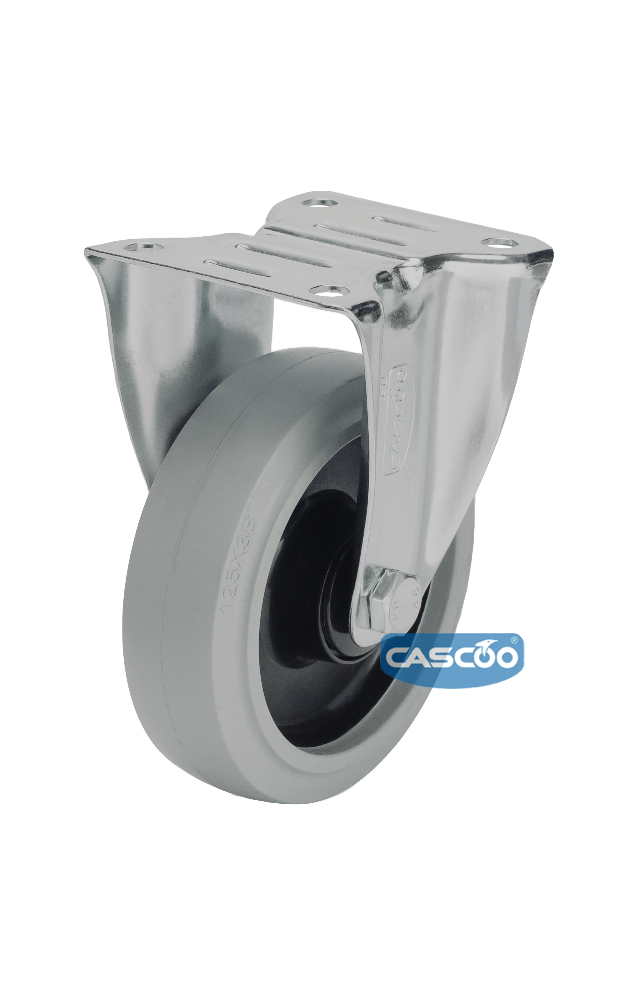 Колесо CASCOO фиксированное (d=125мм, г/п=250кг), серая резина / полиамид, Германия