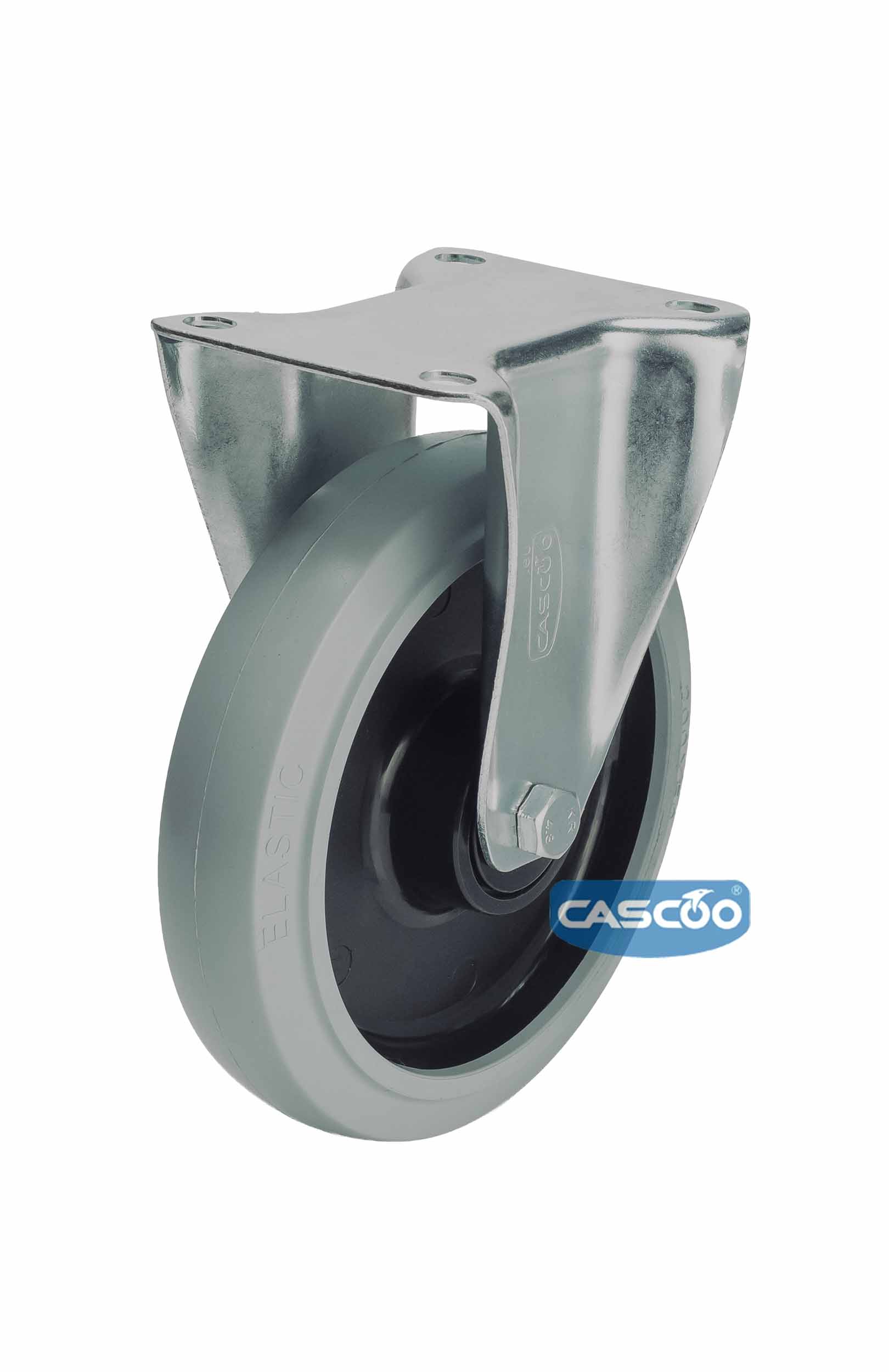 Колесо CASCOO фиксированное (d=200мм, г/п=350кг), серая резина / полиамид, Германия