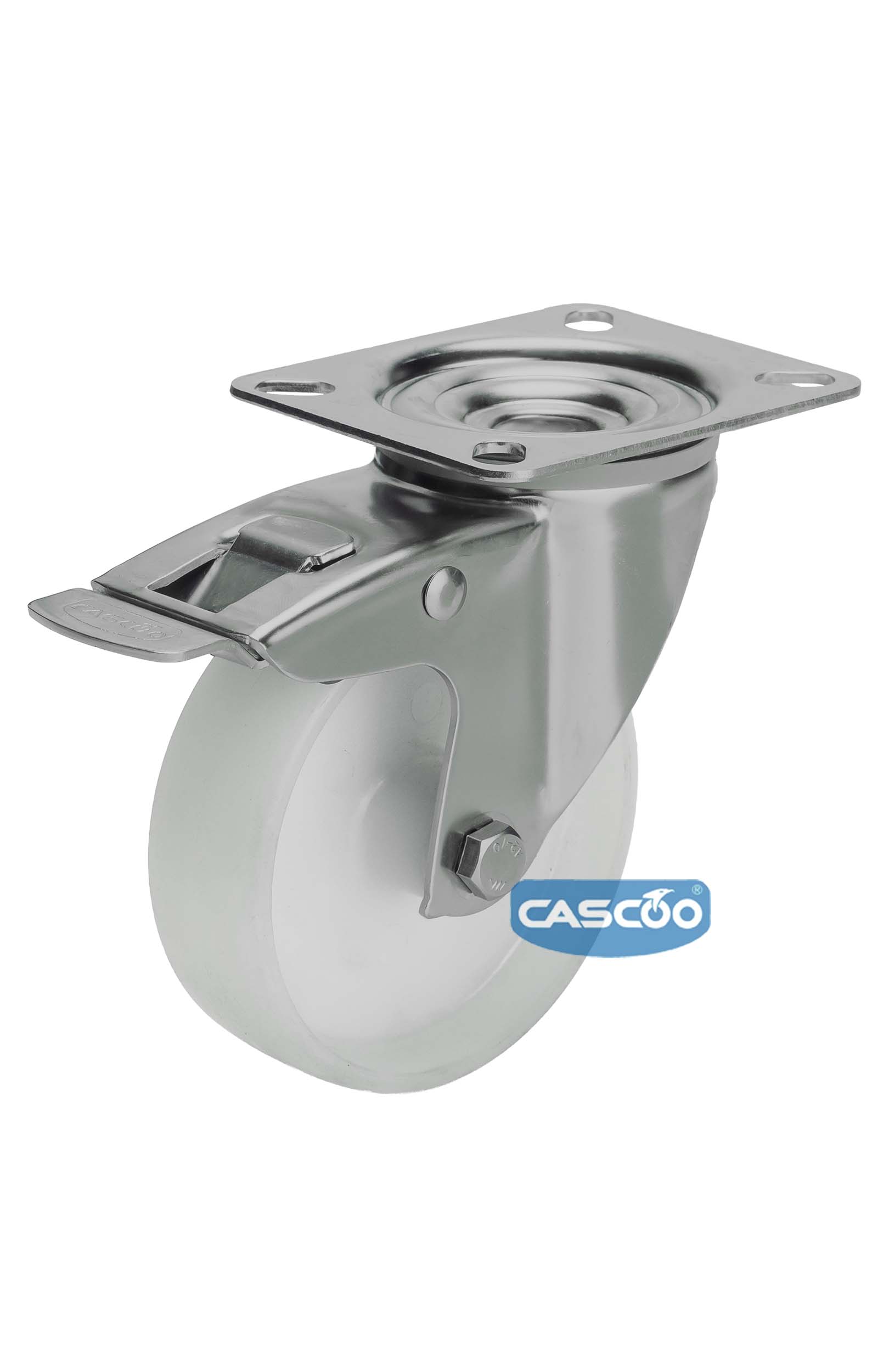Колесо CASCOO поворотное с тормозом, (d=160мм, г/п=300кг) полиамид, Германия