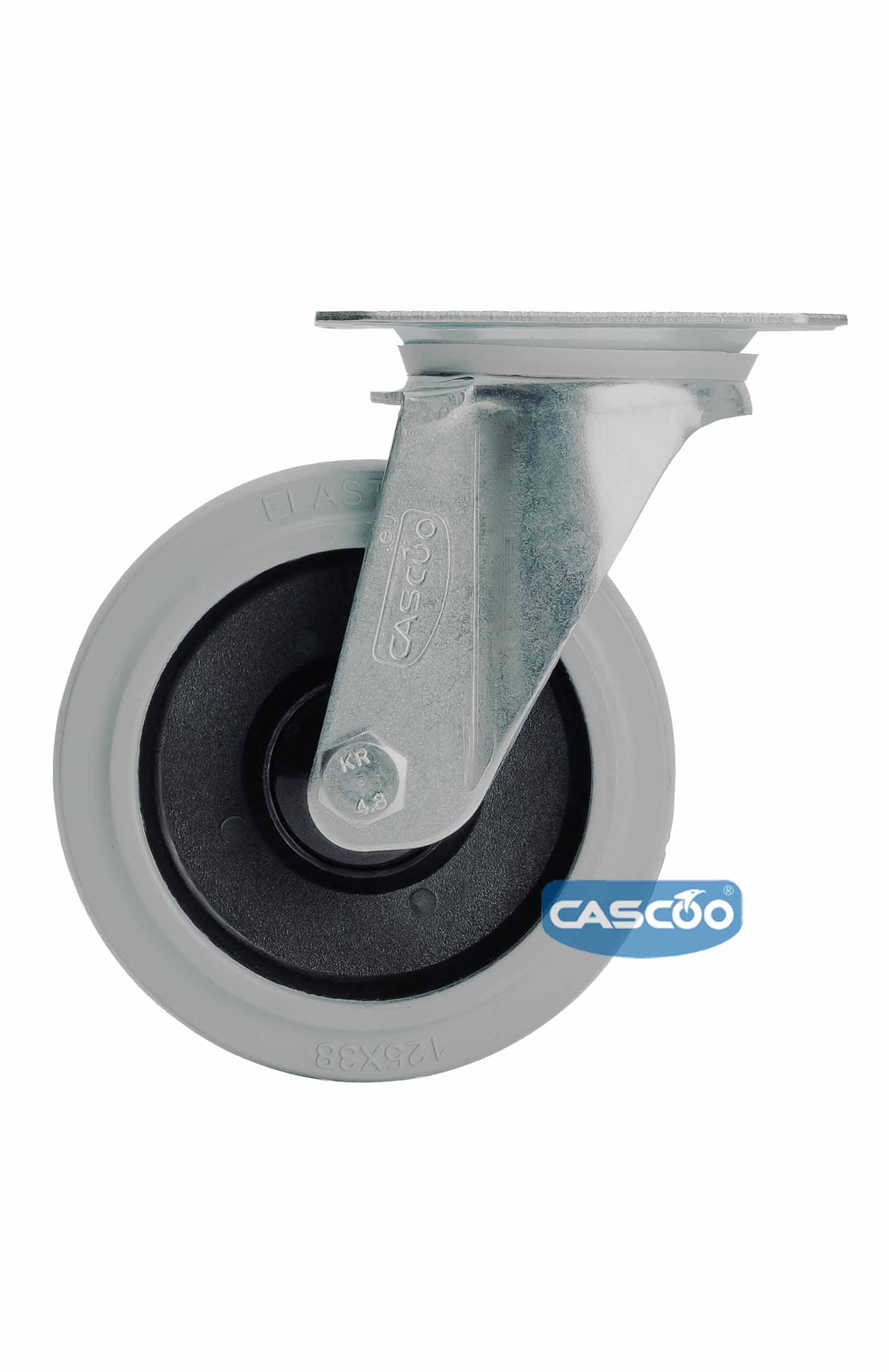 Колесо CASCOO поворотное (d=125мм, г/п=250кг), серая резина / полиамид, Германия