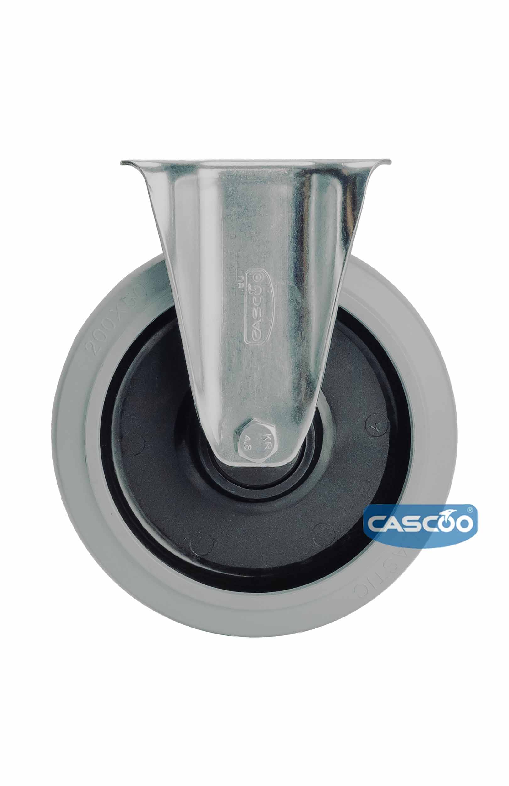 Колесо CASCOO фиксированное (d=200мм, г/п=350кг), серая резина / полиамид, Германия