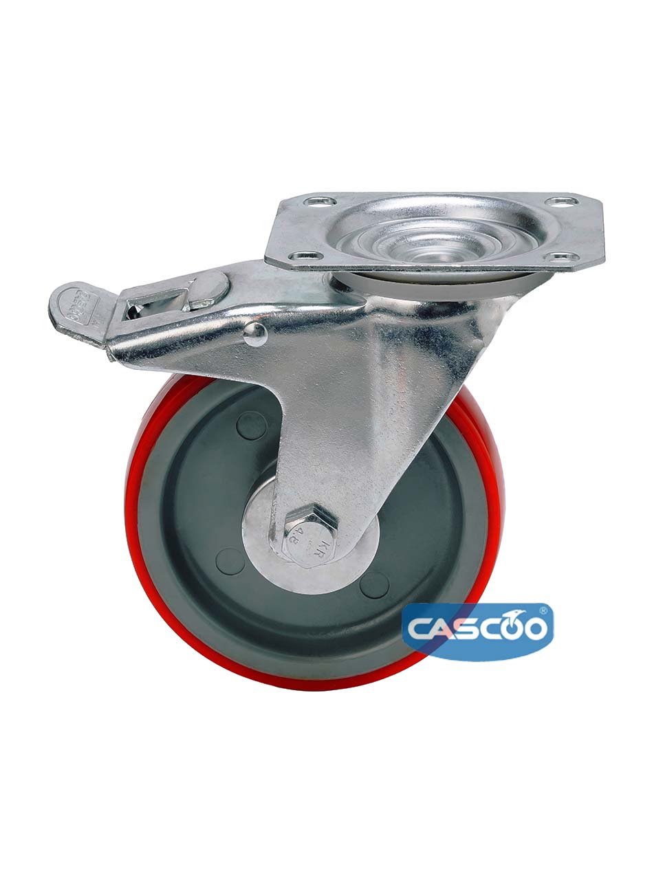 Колесо CASCOO поворотное с тормозом (d=100мм, г/п=150кг), полиуретан / полиамид, Германия