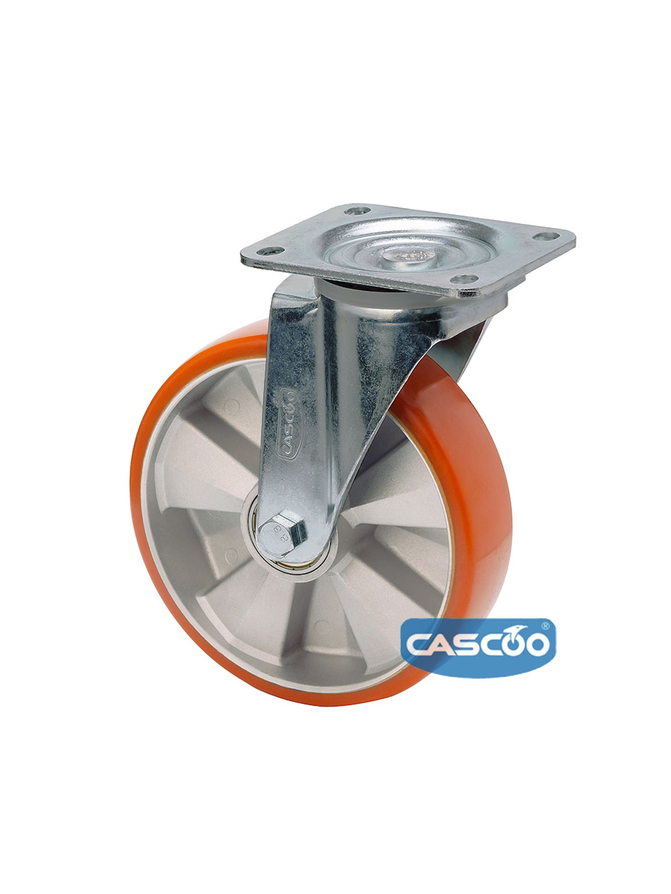 Колесо CASCOO поворотное, (d=200мм, г/п=700кг) полиуретан/алюминий, Германия