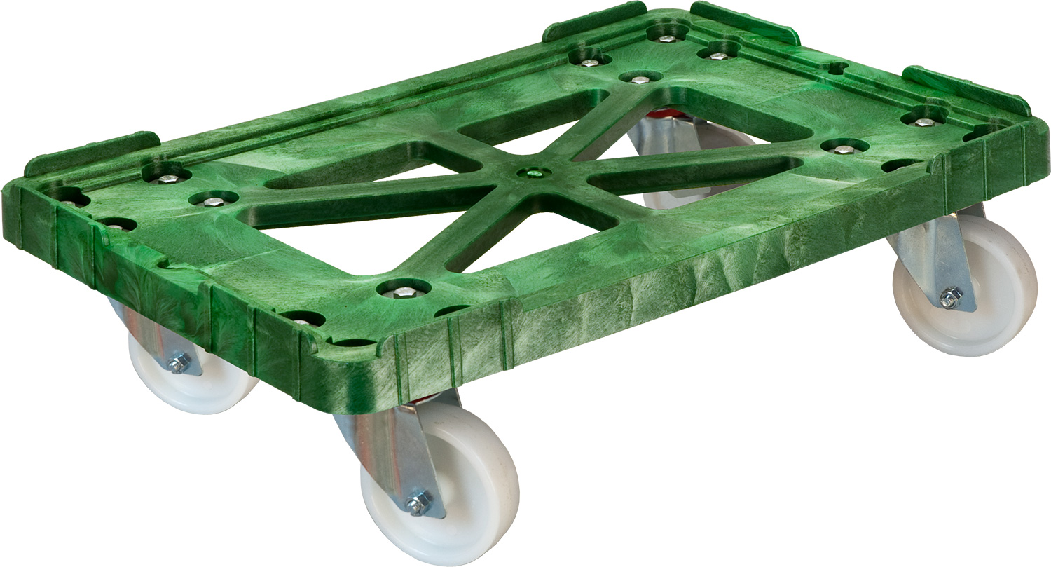 Тележка для ящиков 600х400 гр-ть 250 кг. (колеса полиамид, два колеса пов.+ два с тормозом), зеленая