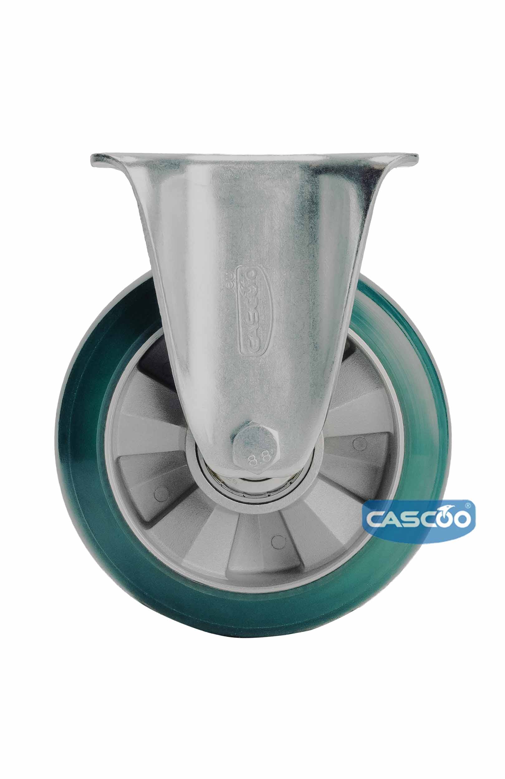 Колесо CASCOO фиксированное, (d=200мм, г/п=700кг) зеленый полиуретан/алюминий, Германия