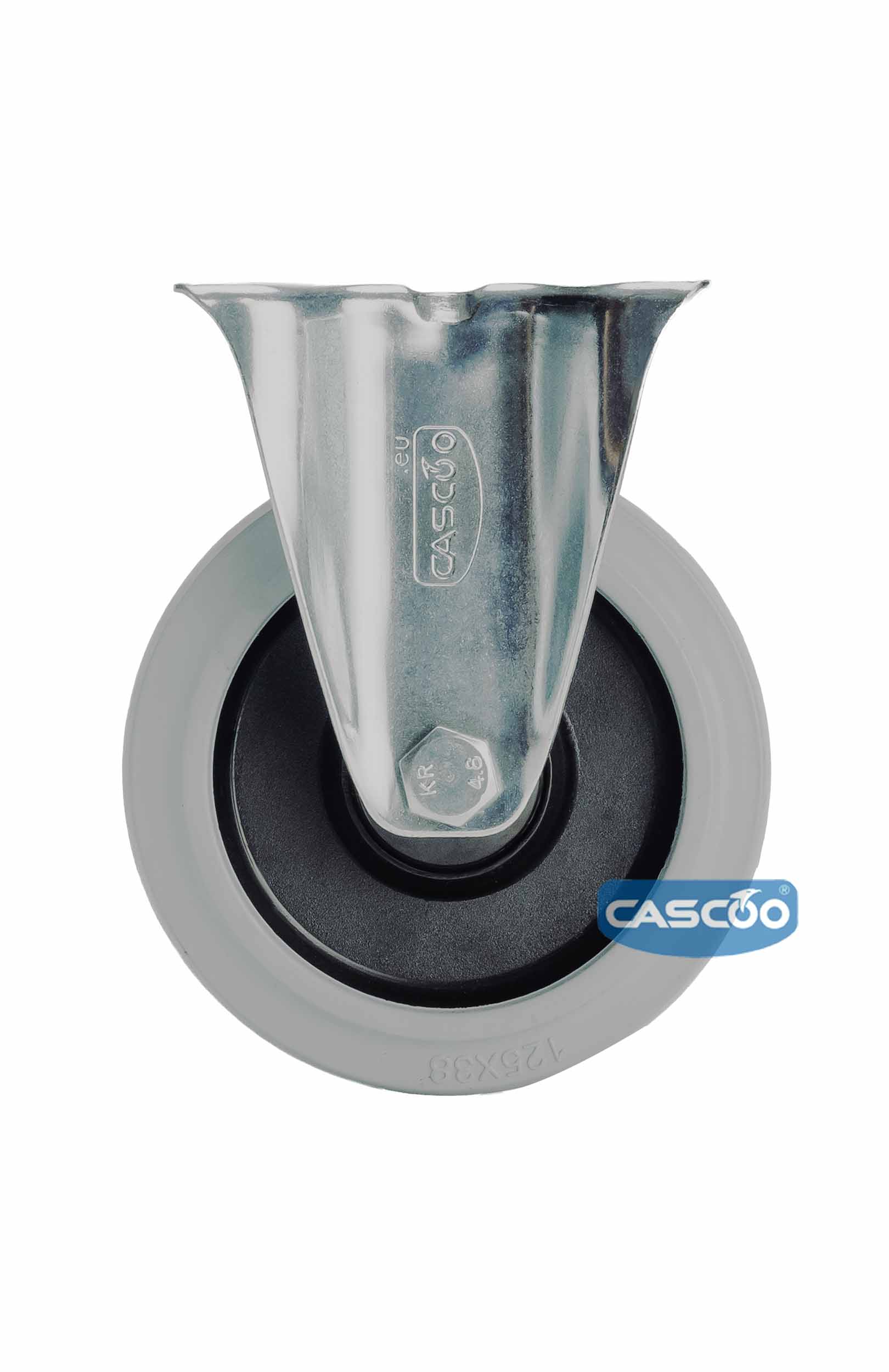 Колесо CASCOO фиксированное (d=125мм, г/п=250кг), серая резина / полиамид, Германия
