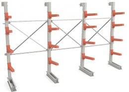 Трехсекционный односторонний консольный стеллаж с 4 уровнями консолей