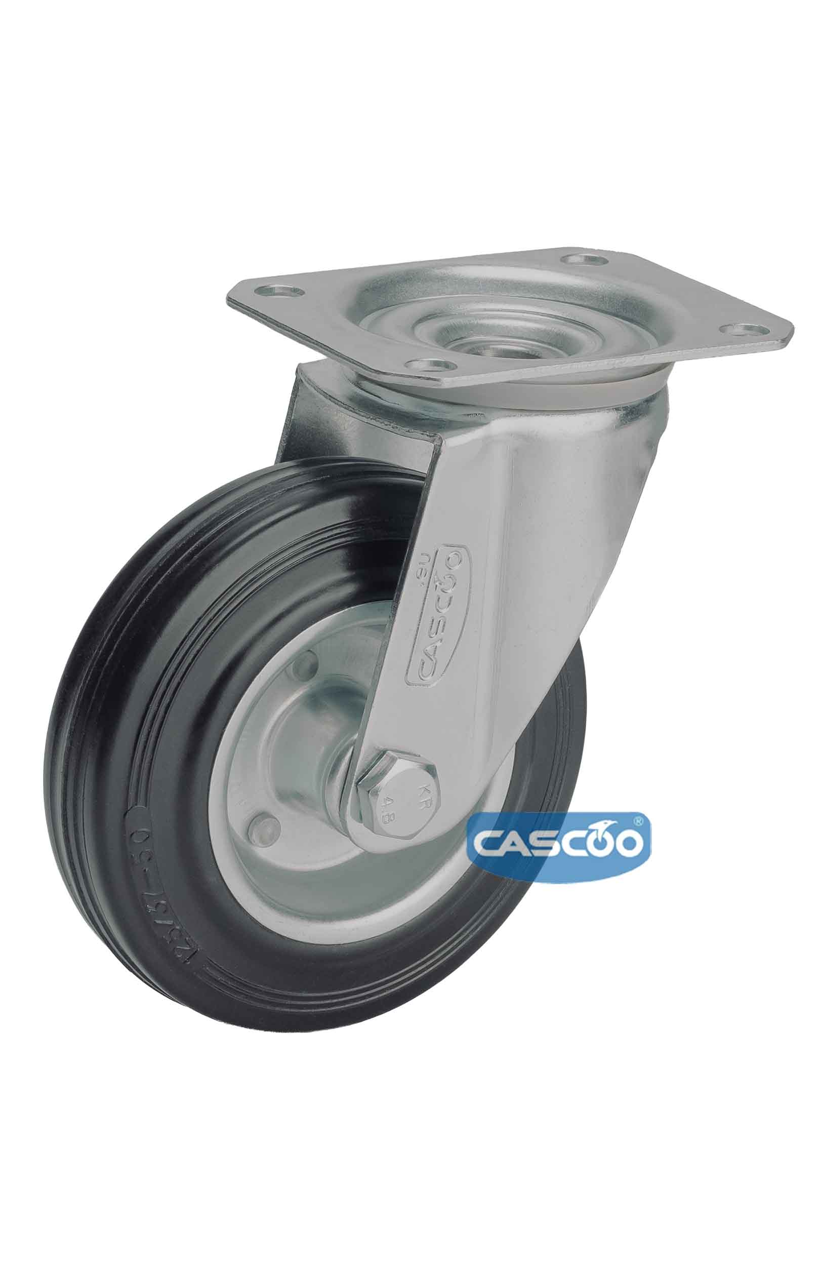 Колесо CASCOO поворотное, (d=125мм, г/п=100кг) резина/сталь, Германия