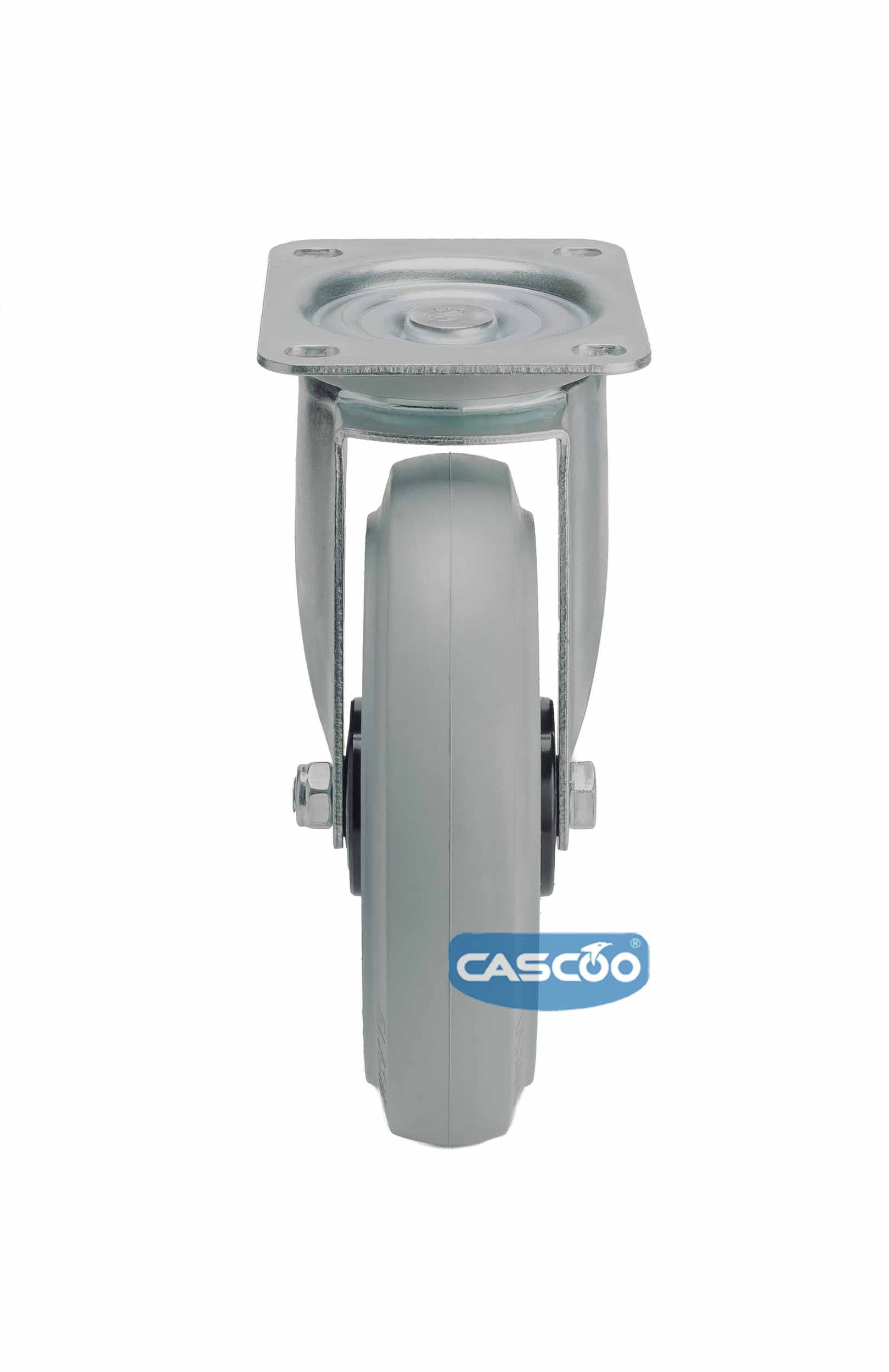 Колесо CASCOO поворотное (d=200мм, г/п=350кг), серая резина / полиамид, Германия