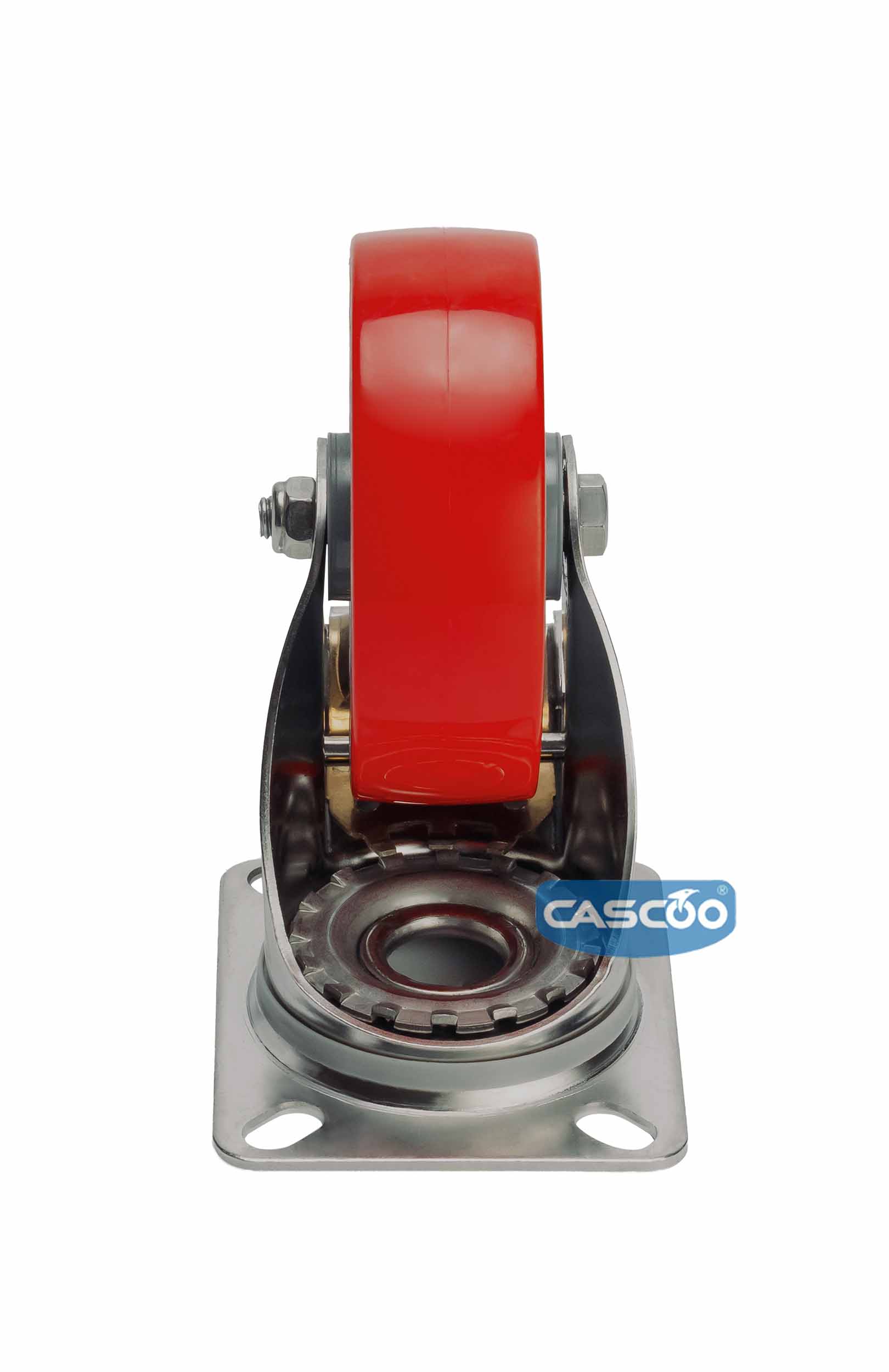 Колесо CASCOO поворотное с тормозом из нержавейки (d=125мм, г/п=200кг), полиуретан / полиамид, Германия