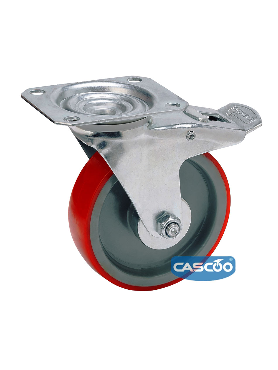 Колесо CASCOO поворотное с тормозом (d=100мм, г/п=150кг), полиуретан / полиамид, Германия