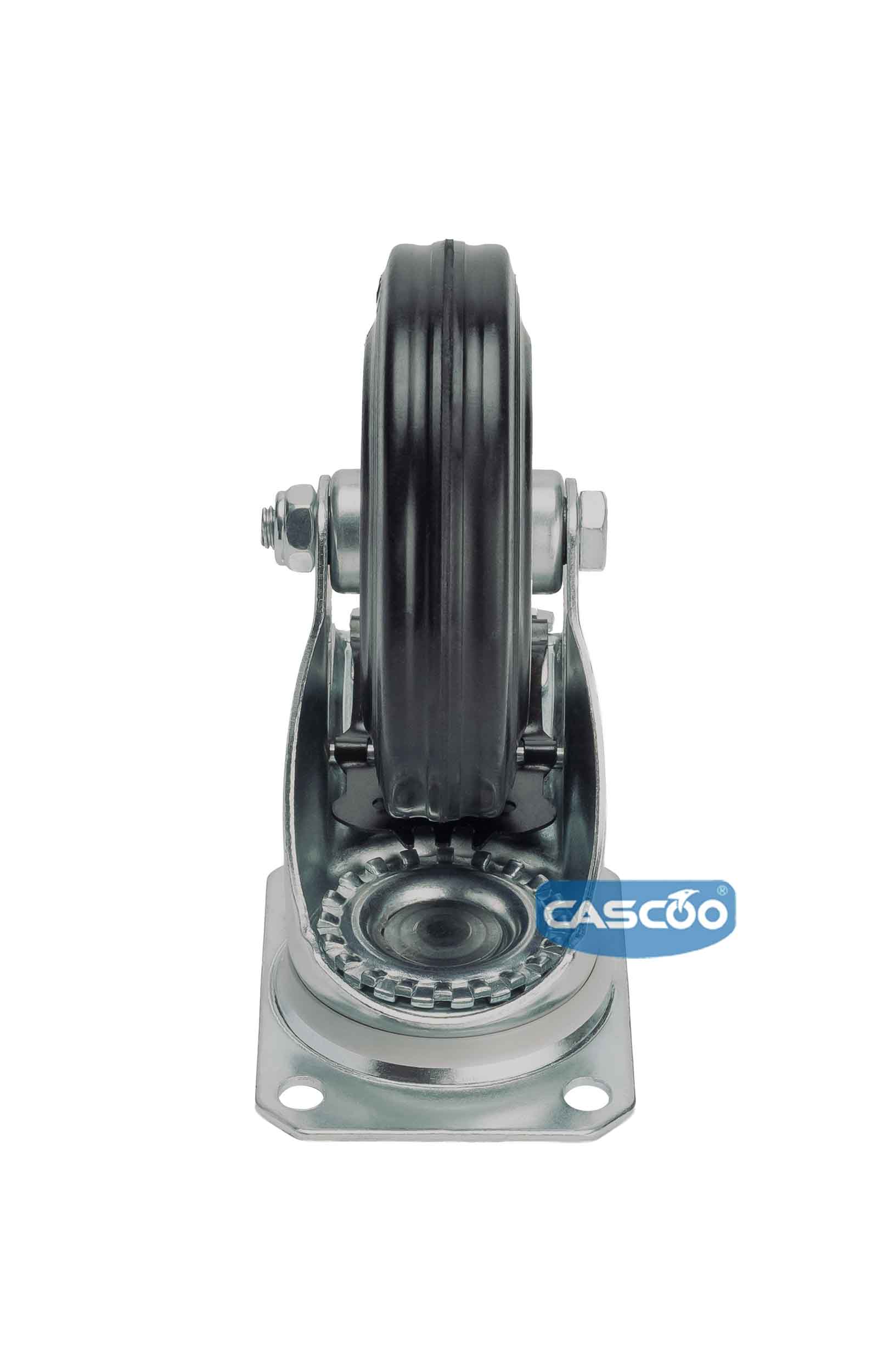 Колесо CASCOO поворотное с тормозом, (d=125мм, г/п=100кг) резина/сталь, Германия