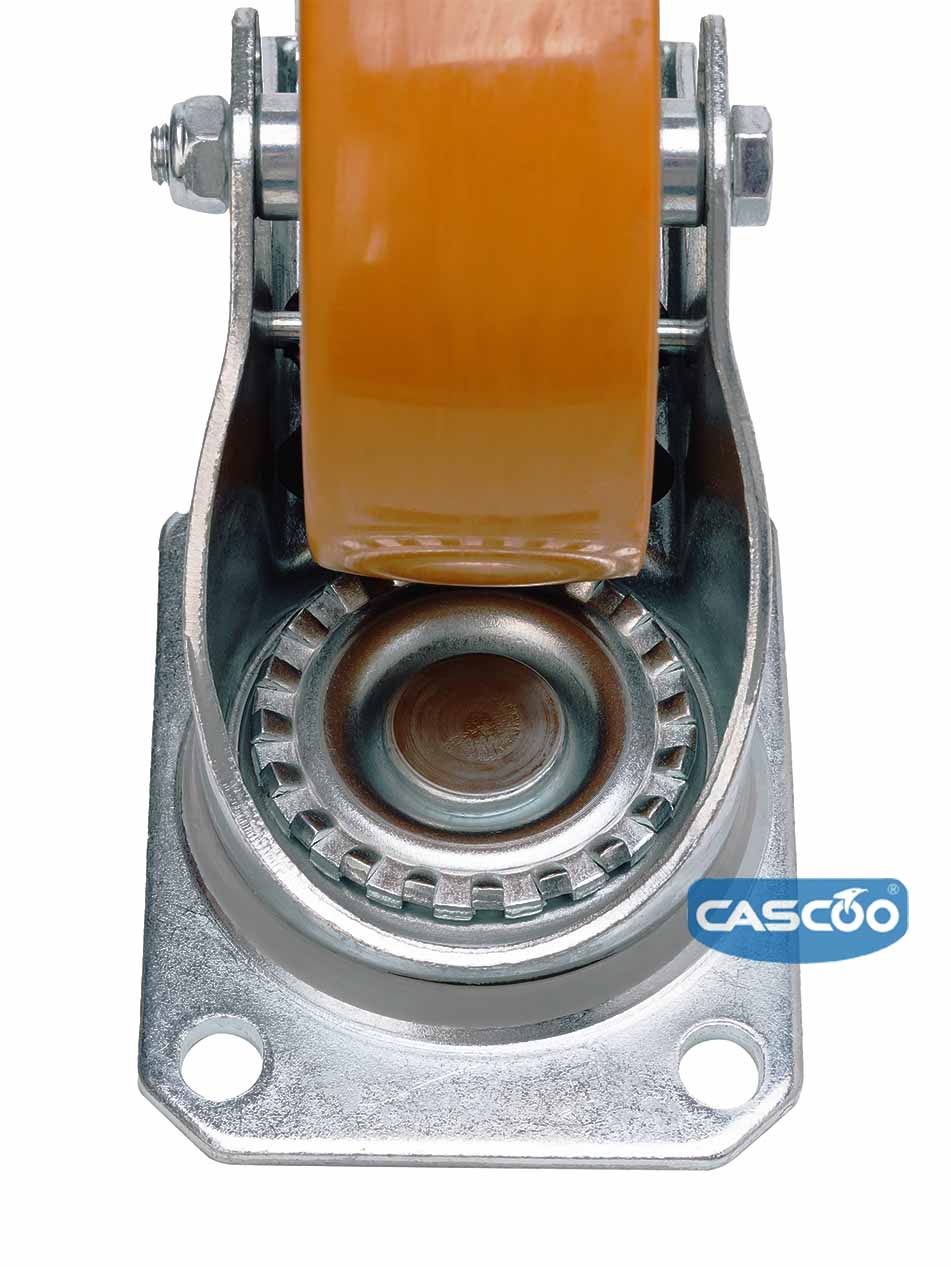 Колесо CASCOO поворотное с тормозом, (d=100мм, г/п=250кг) полиуретан/алюминий, Германия