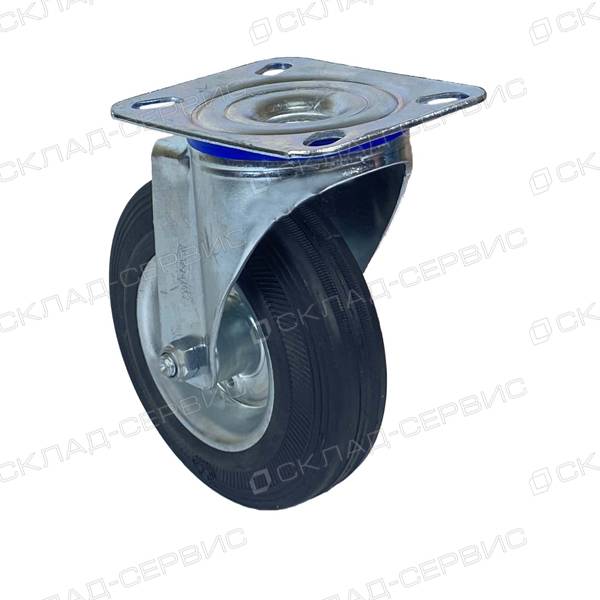 Колесо KAMA K-3302-SLS-200-F18 поворотное с тормозом, (d=200мм, г/п=205кг) резина/сталь, Турция