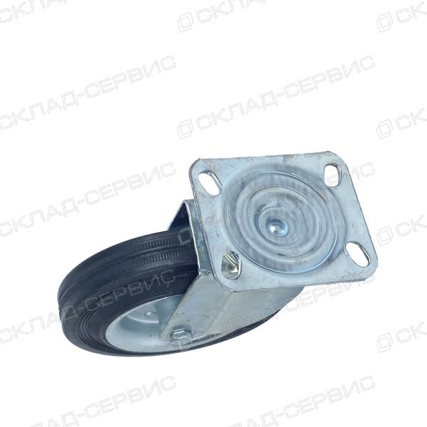 Колесо KAMA K-3302-SLS-200-F18 поворотное с тормозом, (d=200мм, г/п=205кг) резина/сталь, Турция