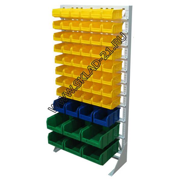 Стойка с пластиковыми ящиками А1-08-01-02 односторонняя 735х1500