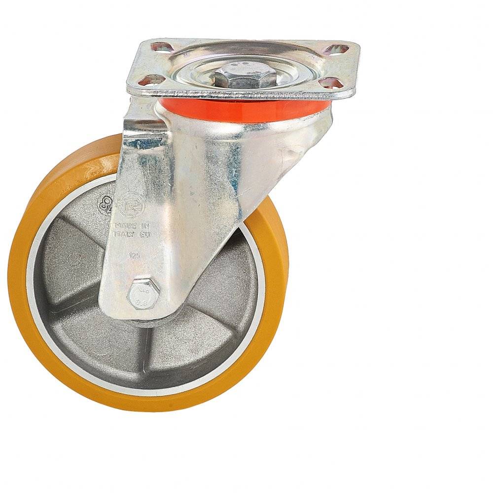 Колесо Tellure Rota 657603 поворотное, (d=125мм, г/п=350кг) полиуретан/алюминий, Италия