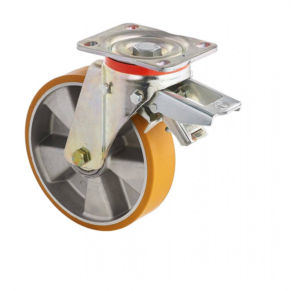 Колесо Tellure Rota 656604 поворотное с тормозом, (d=150мм, г/п=600кг) полиуретан/алюминий, Италия