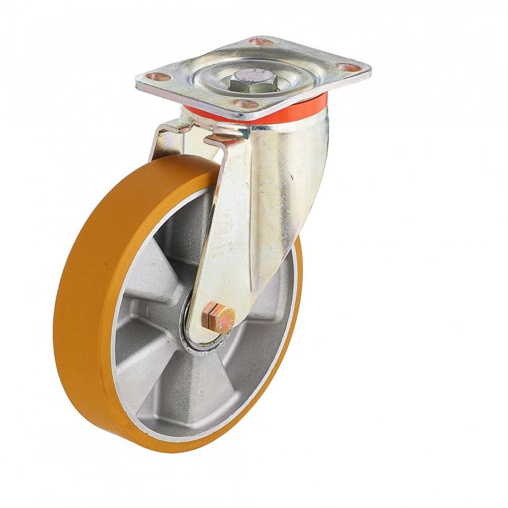 Колесо Tellure Rota 656606 поворотное с тормозом, (d=200мм, г/п=750кг) полиуретан/алюминий, Италия