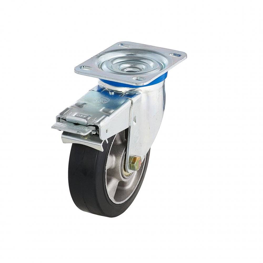 Колесо Tellure Rota 727910 поворотное с тормозом (d=160мм, г/п=300кг), эластичная резина / алюминий, Италия